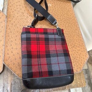 Coach Red and Gray Plaid Wool Bag